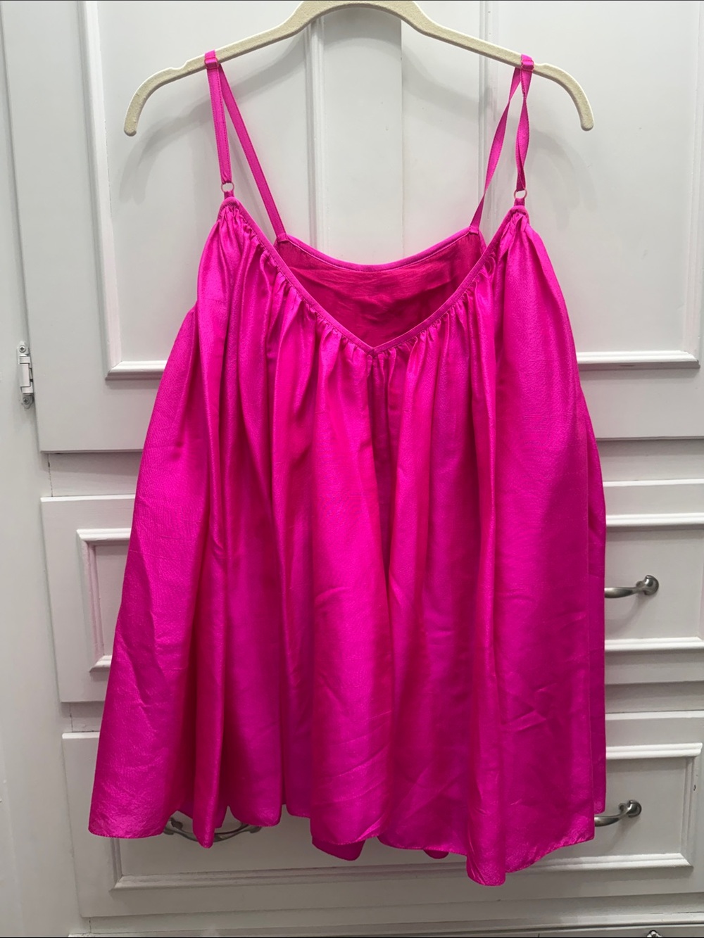 Satin Adjustable-Spaghetti Chemise in Bright Pink